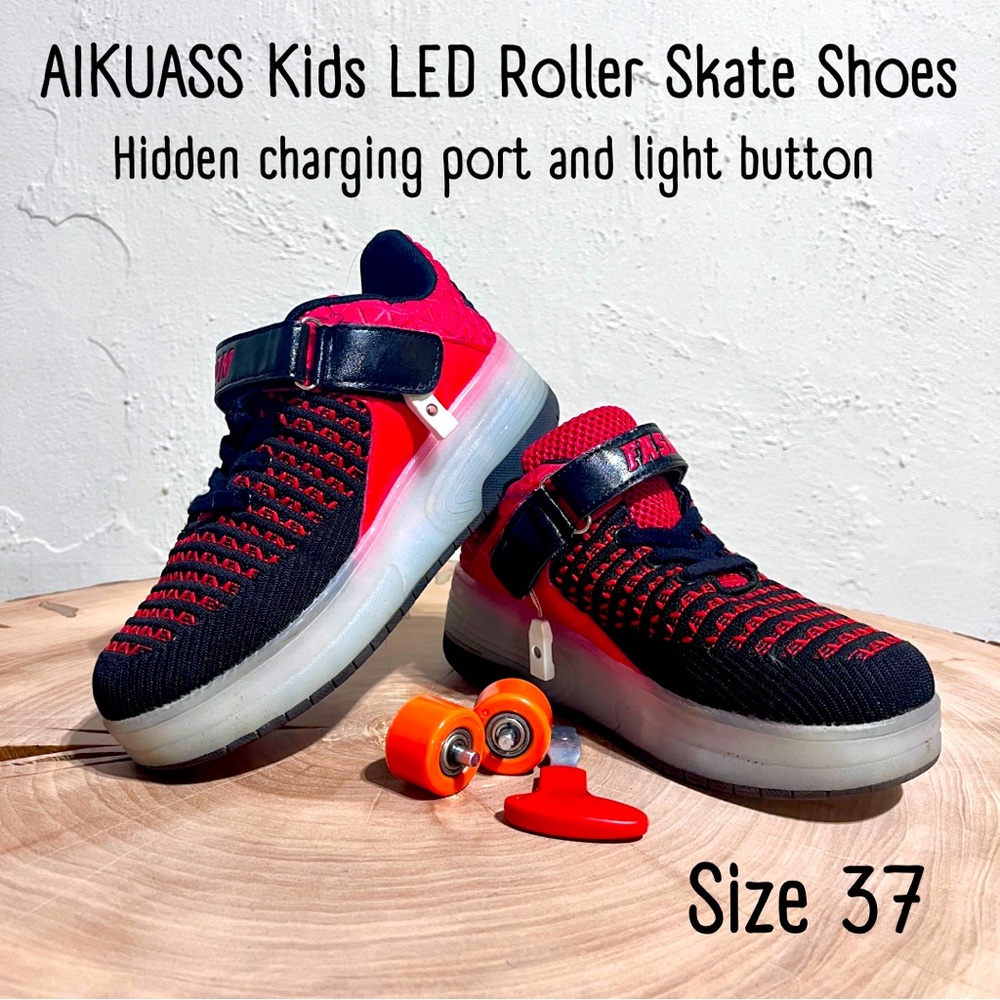 Aikuass Kid’s USB Chargeable LED Light Up Roller Skate Shoes